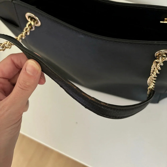 Michael Kors Jet Set Travel Large Saffiano Black Leather Chain Tote Shoulder Bag - Picture 12 of 13